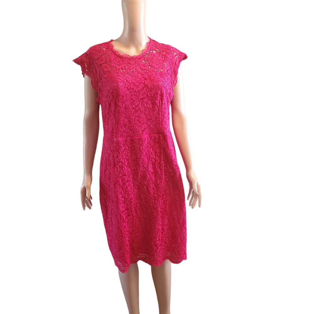 Miusol Size L Raspberry Pink Lace Zip up Sheath Dress TINY FLAW (marked 1X)